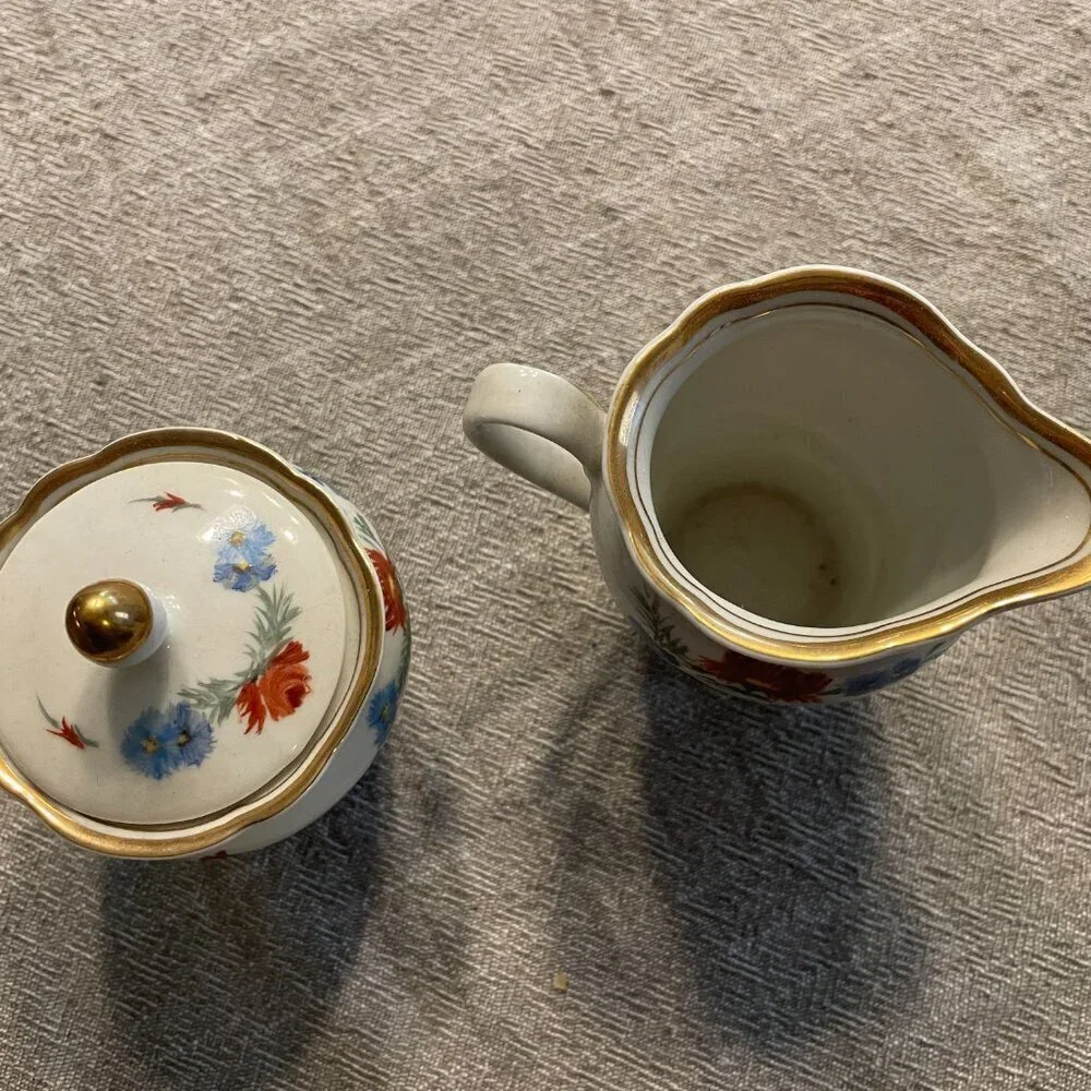 Kahla Floral Ceramic Vintage Sugar & Creamer Set Vintage Gold Rim!